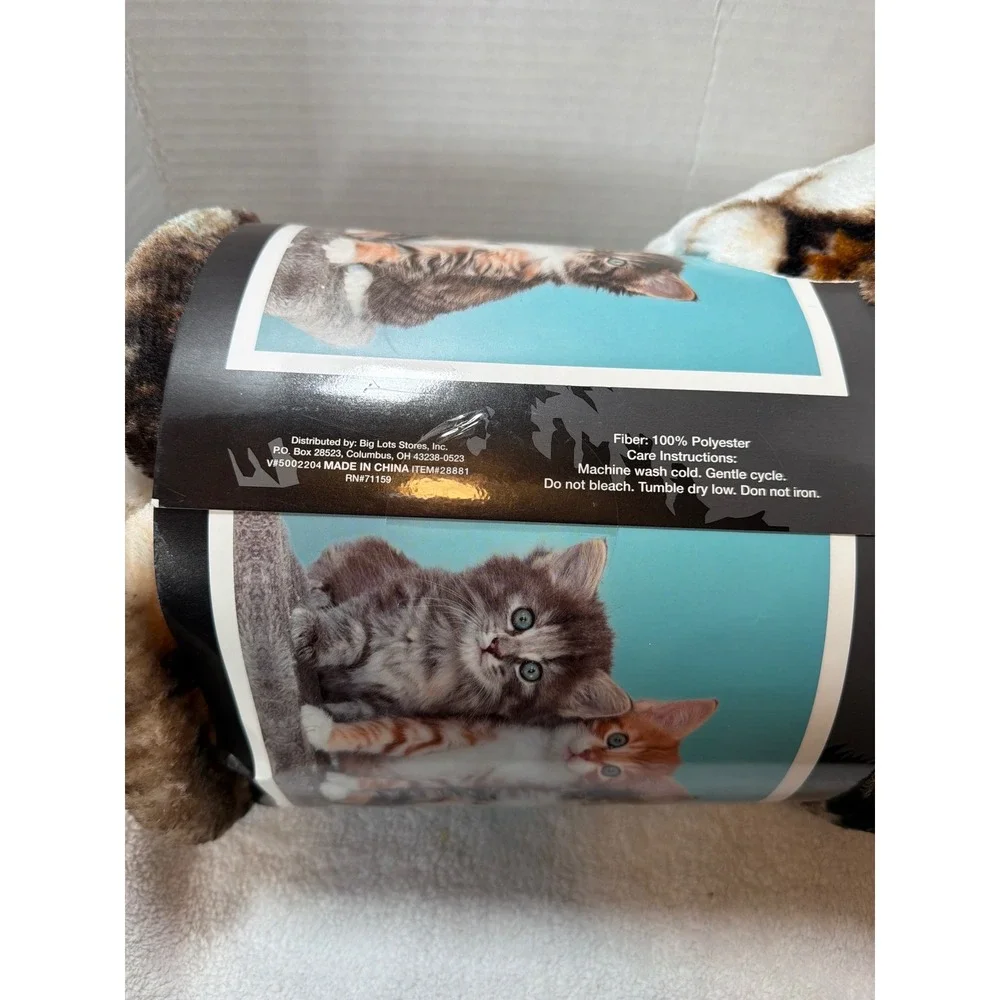 NEW Big Lots Superweight Plush Throw Blanket Kitten‎ Print 50x60 Brown White